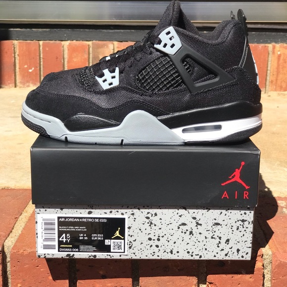 Air Jordan Retro 4 Black Canvas “Steel” GS Size 4.5Y/ 6W - Picture 14 of 16